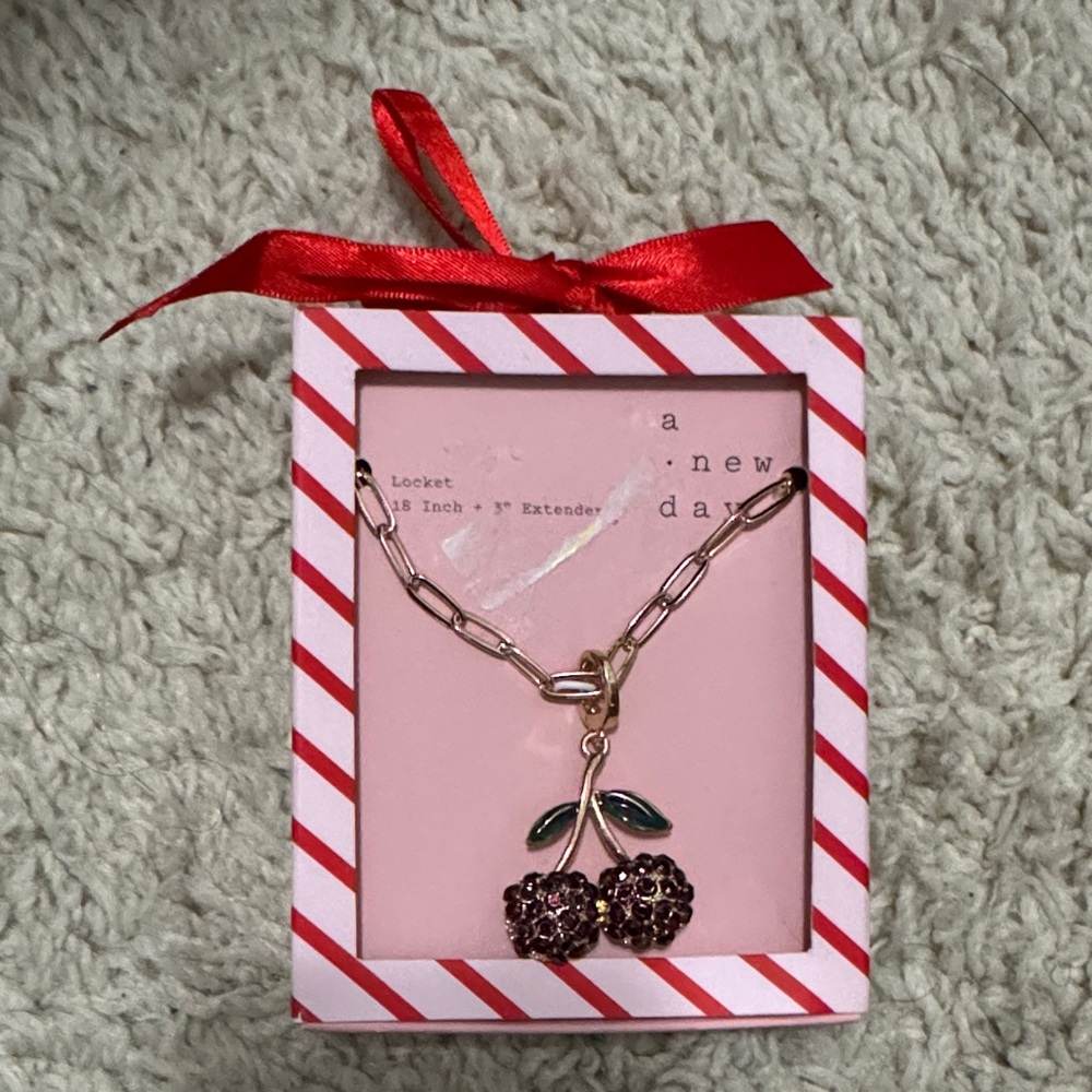 A New Day Gold Necklace with Red Cherry Pendant